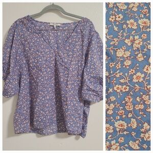 Madewell V-neck Puff-Sleeve Top in Summer Vines